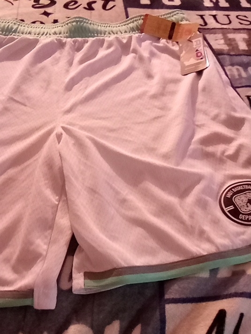 And1 White Athletic Shorts with Mint Trim